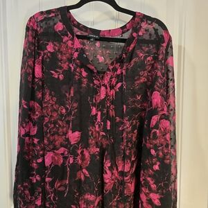 Torrid Black Blouse with Pink Floral Design